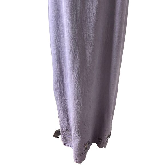 Sweet Jessie Vtg Linen Blend Maxi Sleeveless Dress Blue Beach Scene Paint Sz M - Picture 4 of 5